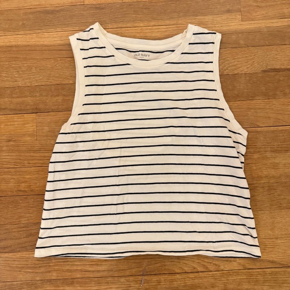 Old Navy Bestee white black striped tank top shirt size large L
 b54 - Picture 1 of 4
